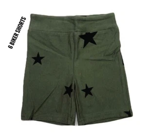 Kids Size 6 Lularoe Biker Shorts Green Black Stars Fit 6 - Picture 1 of 1