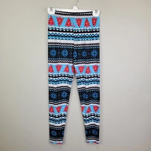 Nordic Fair Isle Red Christmas Tree Print Polyester Spandex Ankle Leggings OS - Picture 1 of 7