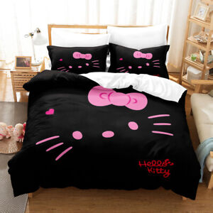 Black Hello Kitty Bedding Duvet Cover Pillowcase Set Single Double Quilt Cover 