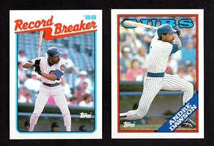 Lot of 2 Topps Andre Dawson Cards #4 1989 88 Record Breaker #500 1988 EXMT/NM