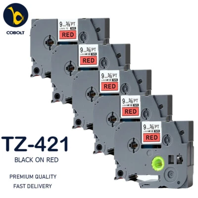 5 Label Tape Compatible With Brother Black on Red TZ421 PT- D800W E100VP P950NW - Image 1 of 4