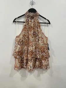 CeCe Womens Blouse Small Colorful Paisley Halter Top Layered Tiered Feminine - Picture 1 of 10