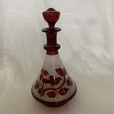 Ruby Flash Bottle Decanter with Stopper Bohemian Vintage 7" - Image 1 of 4