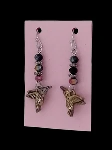 Handcrafted IRRIDESCENT BEADS HUMMINGBIRD Double-Sided Dangle Drop Earrings - Picture 1 of 24