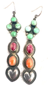 no reserves NAVAJO Sterling Silver D Lucas Turquoise Spiny Oyster Coral Earrings - Picture 1 of 5