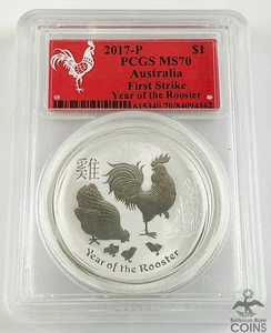 2017-P Australia Lunar Series: Year of the Rooster .999 Silver 1oz Coin NGC MS70 - Picture 1 of 7