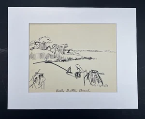 Vtg Folk Art Drawing Belly Button Beach Maryland 14x11” Elise Speights Folk Art - Picture 1 of 12