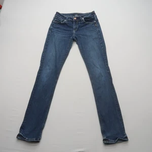 Pantalones de mezclilla plateados para mujer Avery rectos talla 29 x 34 lavado oscuro elásticos tiro medio - Imagen 1 de 14