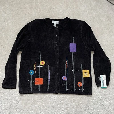 Cárdigan de chenilla Alfred Dunner suéter abotonado floral con cuentas para mujer 2X nuevo con etiquetas Foto 1 de 4