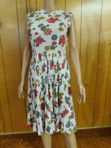Vintage 60's MCM STACY AMES  Red Gray White Floral Day Dress Waist 28" - Picture 1 of 8