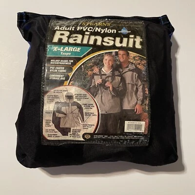 STEARNS Adult PVC Coated Nylon Rainsuit, XL, Taupe & Black, NEW w/defect - Image 1 of 4