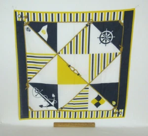 VTG 1960s NAUTICAL THEME LINEN SCARF 30 1/4" by 29 3/4" YELLOW BLUE WHITE - Bild 1 von 9