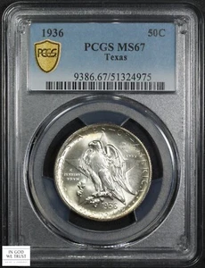 1936 Texas Commemorative Silver Half Dollar 50C PCGS MS 67 - Picture 1 of 6