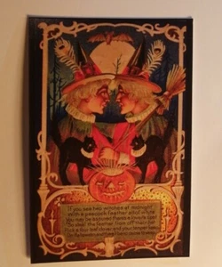 Victorian Halloween Witch Sideshow🧹🎃 Vintage Art Antique Greetings Postcard - Bild 1 von 10