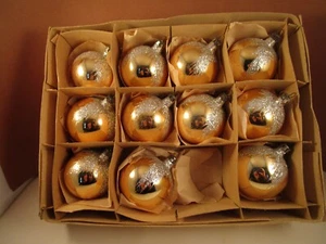 Vintage 11er Set Merkur Glas Weihnachtsschmuck Gold Glitzer Schneemütze Polen - Bild 1 von 13