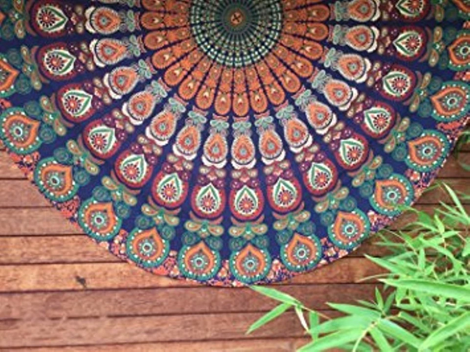 Indien Round Violet Hippie Peacock Mandala Tapestry Beach Throw Yoga Mat Decor - Image 1 of 1