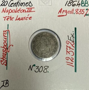 20 CENTIMES NAPOLEON III (1864BB) Pièce de monnaie en Argent // Qualité : TB - Picture 1 of 2