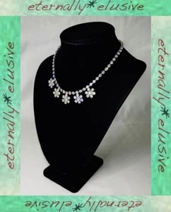 Diamante Crystal Sparkly Paste Stone Drop Flower Vintage Bridal Jewelry Necklace - Picture 1 of 8