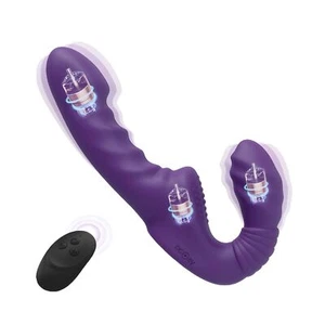 Strapless Strap On G-Spot Dildo Vibrator, Double Ended Stimulation with 10 Vi... - Picture 1 of 7