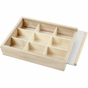 Wooden 9 Section Storage Display Compartment Box with Sliding Glass Cover 57454 - Picture 1 of 7