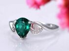 Pear Cut Lab Created 2.Ct Green Emerald Wedding Fancy Ring 14K White Gold Plated