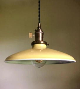 Yellow Porcelain Enamel Shade: 10" Rounded Metal, 2-1/4 fitter Industrial Lights - Picture 1 of 5