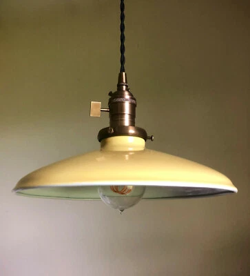Yellow Porcelain Enamel Shade: 10" Rounded Metal, 2-1/4 fitter Industrial Lights - Image 1 of 4