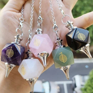 Cristal Natural Cuarzo Runa Péndulo Colgante Energía Reiki Sanación Amuleto - Imagen 1 de 19