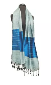 Chal de bufanda de seda azul Lt 100 % 72"" por 27"" diseño de bloque nuevo - Imagen 1 de 5