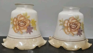 Vintage Milk Glass Ceiling Fan Light Fixture Floral Globe Shade Set of 2 - Picture 1 of 21