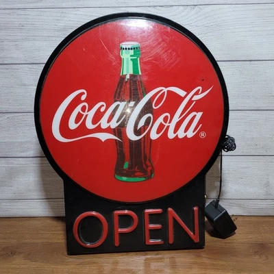 RARE 2007 Coca Cola Light Up Red Disc Open Bar Sign Window Hanging Plug In - Image 1 of 4