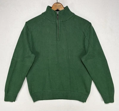 LL Bean тяжелый вязаный свитер мужской средний ели зеленый 1/4 молнии толщиной туго вязать - Изображение 1 из 4