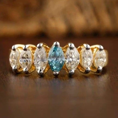 2.5 克拉侯爵夫人模拟黄玉 CZ 周年戒指 14k 镀黄金 — 第 1/4 张图片