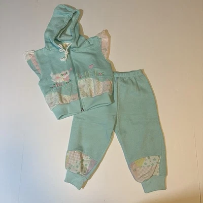 Conjunto de Sudadera y Pantalones Vintage Años 80 Pastel Patchwork Cordero Cottagecore Talla 18 Mos Foto 1 de 4