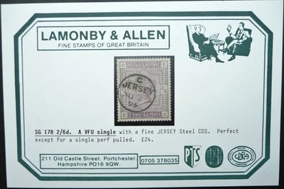 GB 1883-84 QV 2/6d VIOLET STAMP (SG 178) - FINE USED WITH JERSEY CDS — 第 1/3 张图片