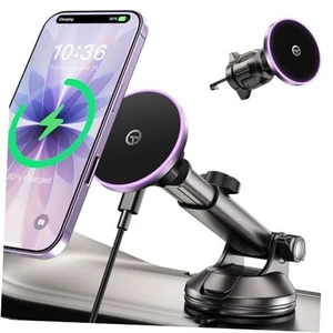 Für MagSafe Autohalterung Ladegerät Armaturenbrett Lüftung Windschutzscheibe Kabellos Auto Ladegerät Lila - Bild 1 von 7