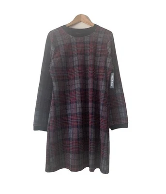 NWT Modcloth Plaid Print Sweater Dress Women Size XL Navy Gray Red Preppy Office - Image 1 of 4