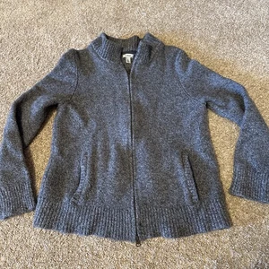 LL Bean Classic Ragg 100% Lammwolle Pullover Damen Größe XL Full Zip grau - Bild 1 von 14