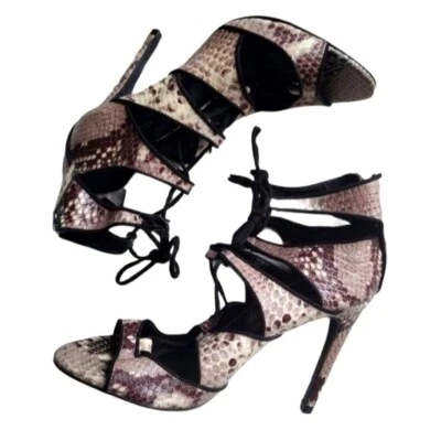 ZARA Women Heels EU 37 6.5 Snakeskin Animal Print Strap Tassel Open Toe Stiletto - Image 1 of 4