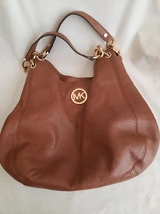Michael Kors Shoulder Slouch Bag, Brown Genuine Leather Purse - Picture 1 of 5