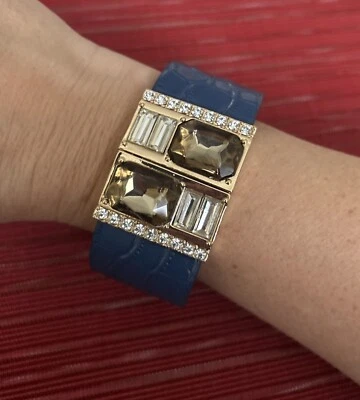 Brazalete de cuero en relieve cocodrilo azul mercado negro de la Casa Blanca cierre magnético Foto 1 de 4