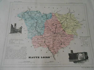 Carte du 19ème - département de Haute Loire avec statistique - Foto 1 di 1