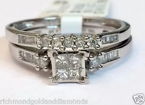 Size 5 White Gold Princess Cut Diamonds Bridal Wedding Engagement Ring Set Band - Picture 1 of 12