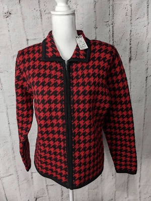 Suéter Cárdigan Paul Harris Design Vintage 100% Lana Rojo Pata de Gallo Cremallera Completa N Foto 1 de 4