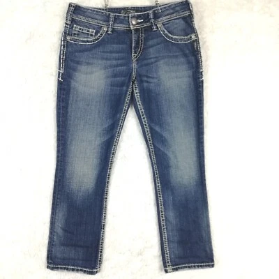 Silver Jeans Womens Suki Capri Low Rise Denim Blue Stone Wash Whiskering 29 - Image 1 of 4