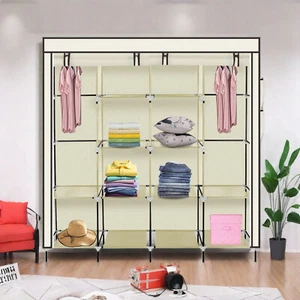 4-Tier Portable Wardrobe Closet - Beige, Non-woven Fabric & Roll-Up Door - Picture 1 of 24