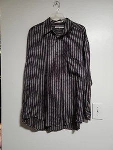Perry Ellis Shirt Men Blue Striped Long Sleeve Button Down Casual Silk Size L - Picture 1 of 7