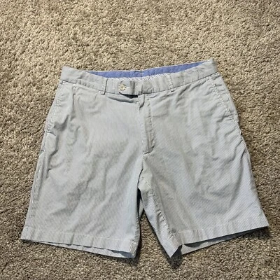 PETER MILLAR Azul Blanco Micro Rayas Mezcla de Algodón Cremallera Mosca Pantalones Cortos 36 Golf Foto 1 de 4