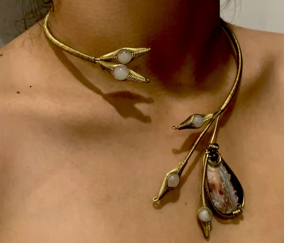 Nuevo Collar Gargantilla Versátil Artesanal Hecho a Mano Piedra Semipreciosa Cuarzo Jaspe Foto 1 de 4