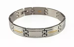 Stainless Steel & 14k Yellow Gold Men's Link Bracelet 8.5" - Picture 1 of 6